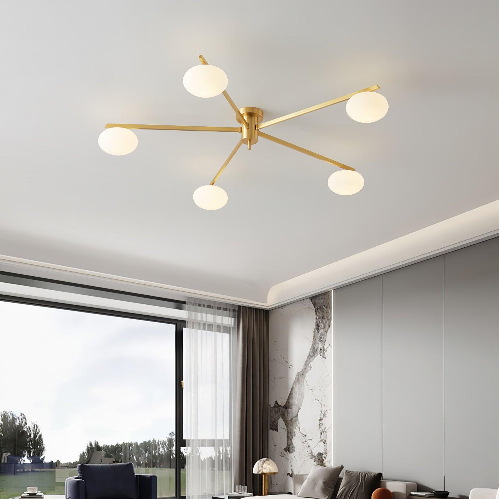 Ceiling Lamp 33.5 in White Glass LED Indoor Modern Minimalist Light Fixture | Black Arms Adjustable Dining Living Room Kitchen Pendant | Thomler