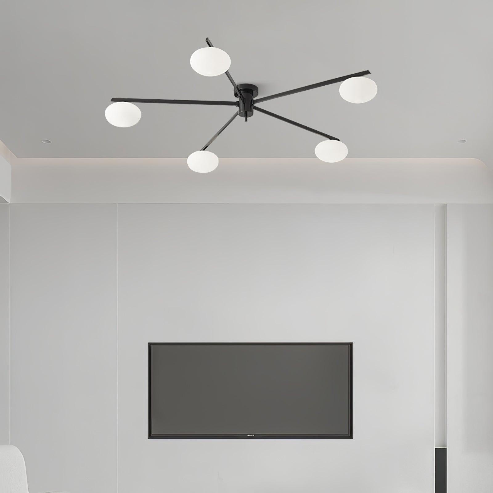 Ceiling Lamp 33.5 in White Glass LED Indoor Modern Minimalist Light Fixture | Black Arms Adjustable Dining Living Room Kitchen Pendant | Thomler