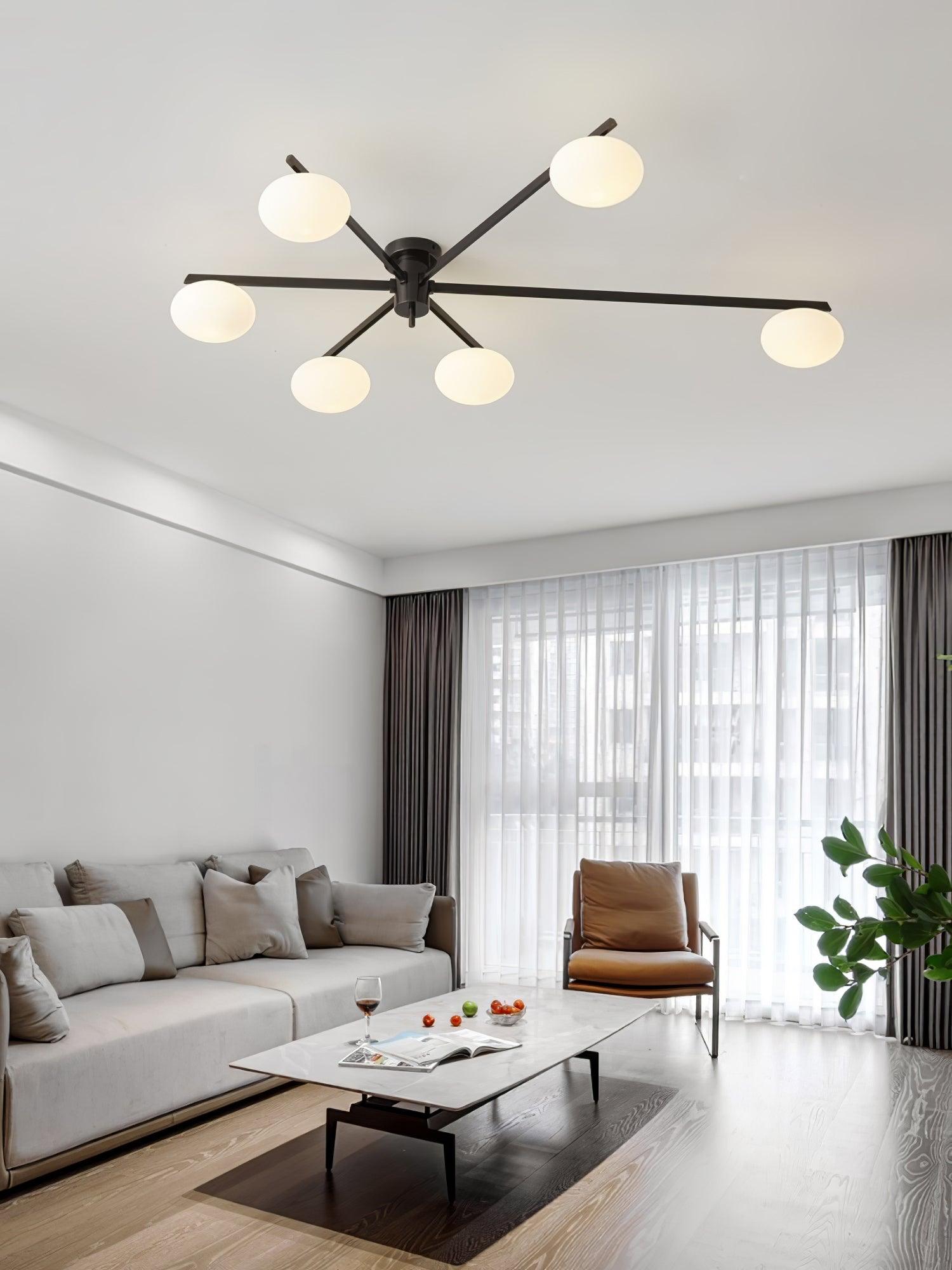 Ceiling Lamp 33.5 in White Glass LED Indoor Modern Minimalist Light Fixture | Black Arms Adjustable Dining Living Room Kitchen Pendant | Thomler