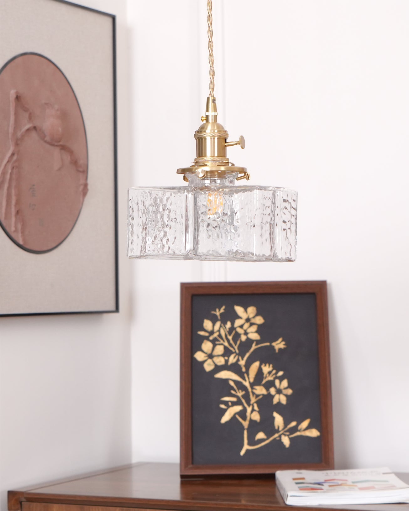 Pendant Light Brass Glass 7.1 in Adjustable Indoor Ceiling Lamp Dining Room Kitchen Island Lighting Fixture Modern Decorative Hanging Light | Thomler