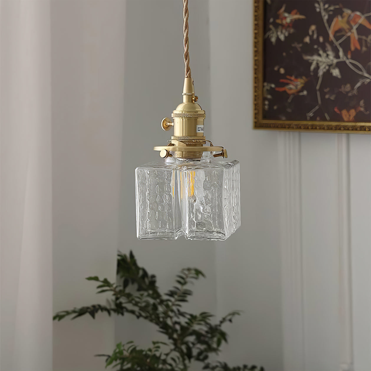 Pendant Light Brass Glass 7.1 in Adjustable Indoor Ceiling Lamp Dining Room Kitchen Island Lighting Fixture Modern Decorative Hanging Light | Thomler