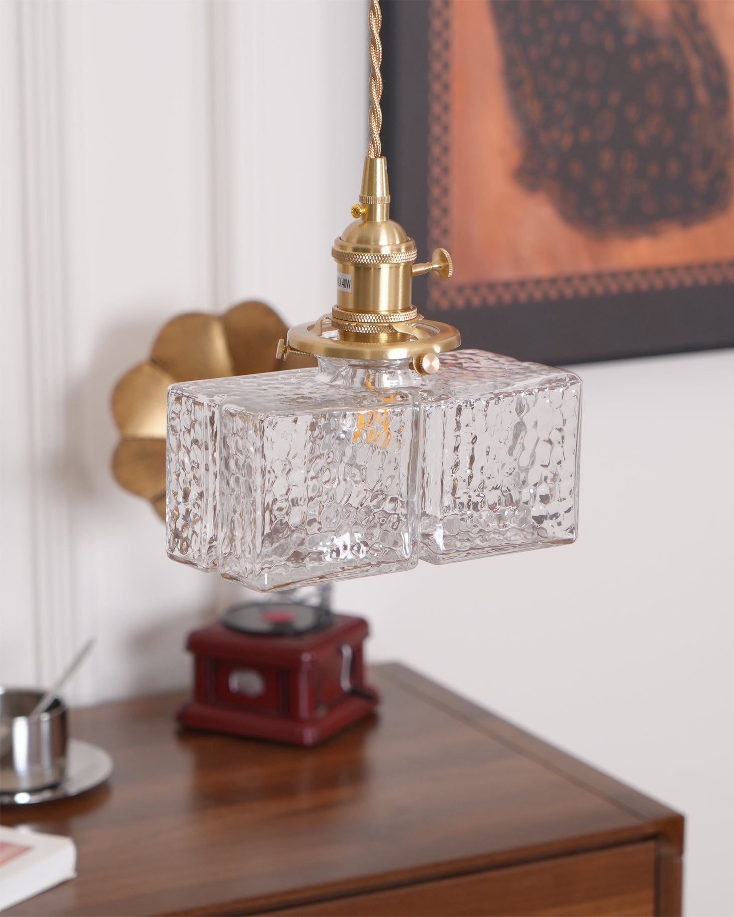 Pendant Light Brass Glass 7.1 in Adjustable Indoor Ceiling Lamp Dining Room Kitchen Island Lighting Fixture Modern Decorative Hanging Light | Thomler