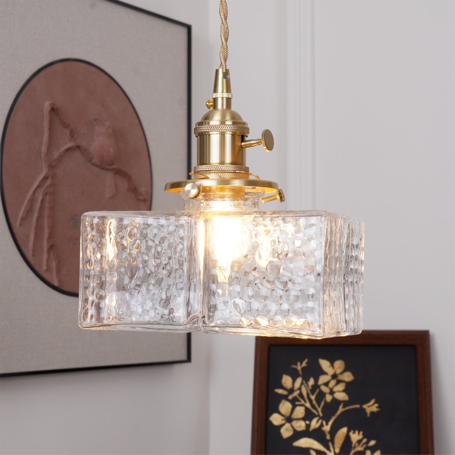 Pendant Light Brass Glass 7.1 in Adjustable Indoor Ceiling Lamp Dining Room Kitchen Island Lighting Fixture Modern Decorative Hanging Light | Thomler