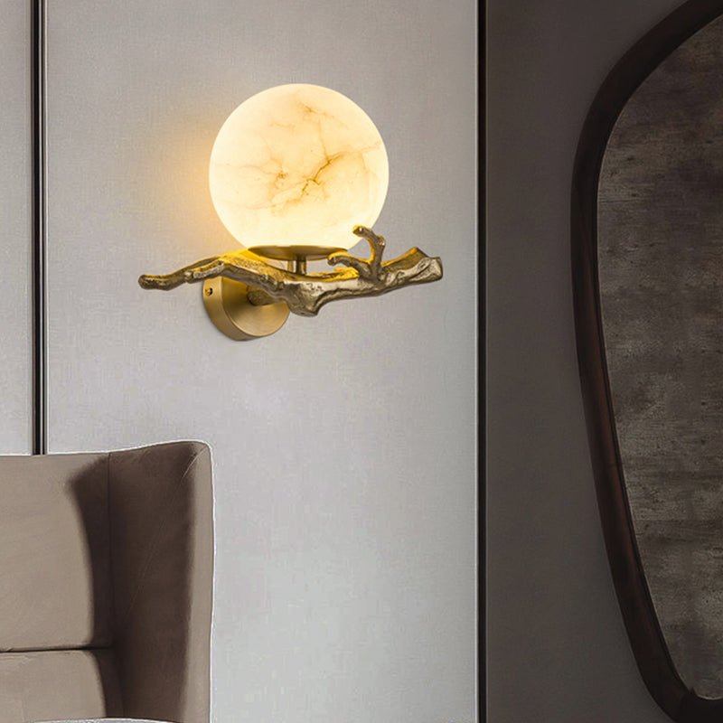 Marble & Brass Wall Sconce LED Light Fixture for Bedroom, Living Room, Hallway – Modern Minimalist Indoor Lighting | Thomler