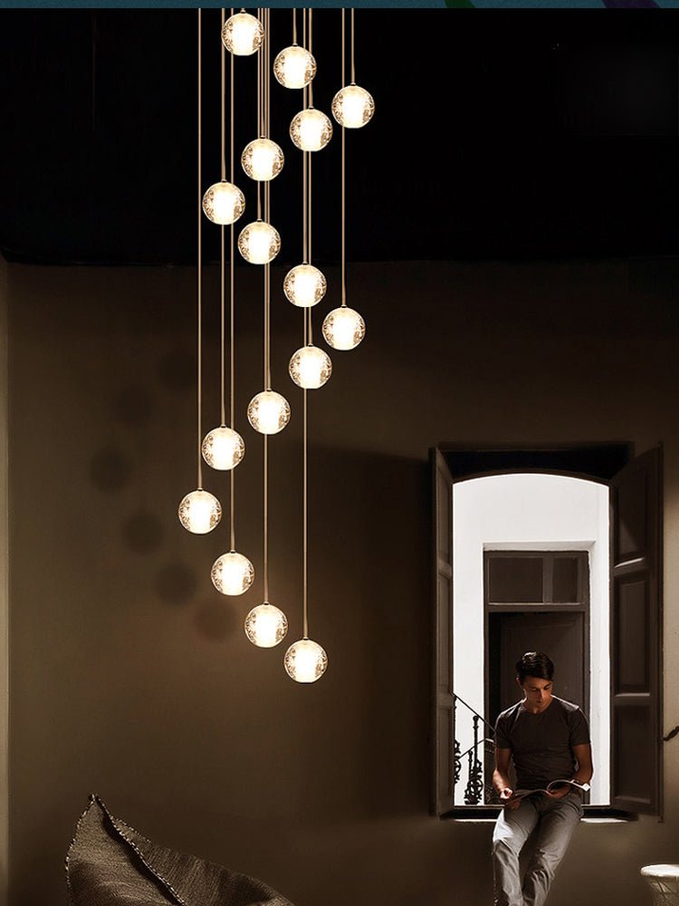 Spherical Glass Globe Multi-Drop Hanging Fixture – Adjustable Stairwell & Entryway Chandelier with Chrome Hardware | Thomler
