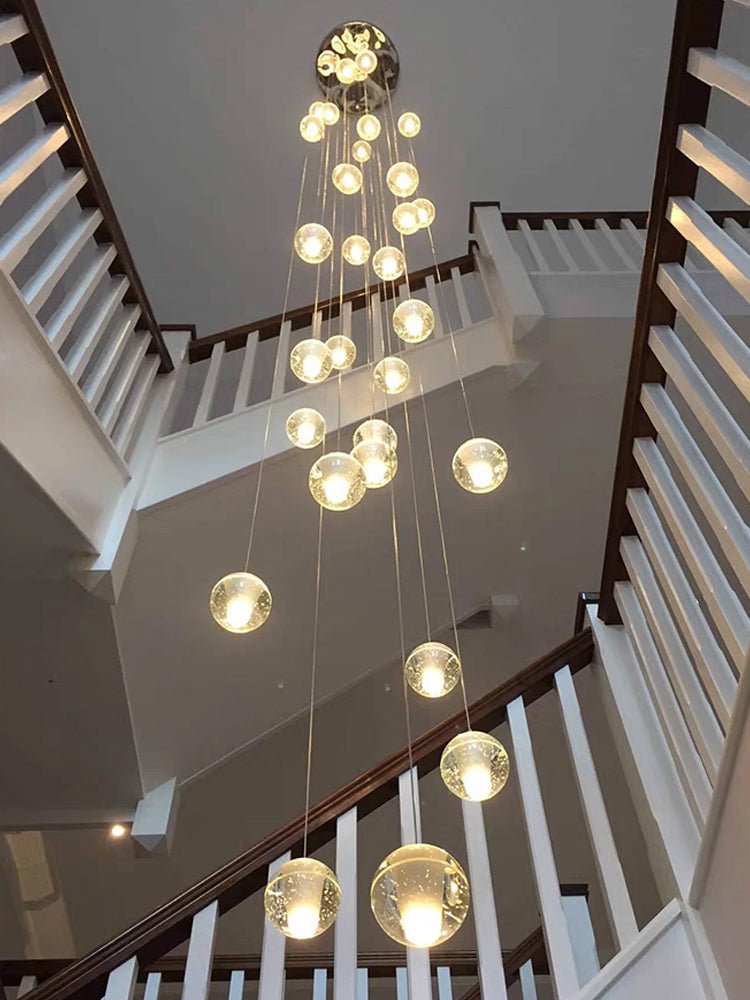 Spherical Glass Globe Multi-Drop Hanging Fixture – Adjustable Stairwell & Entryway Chandelier with Chrome Hardware | Thomler