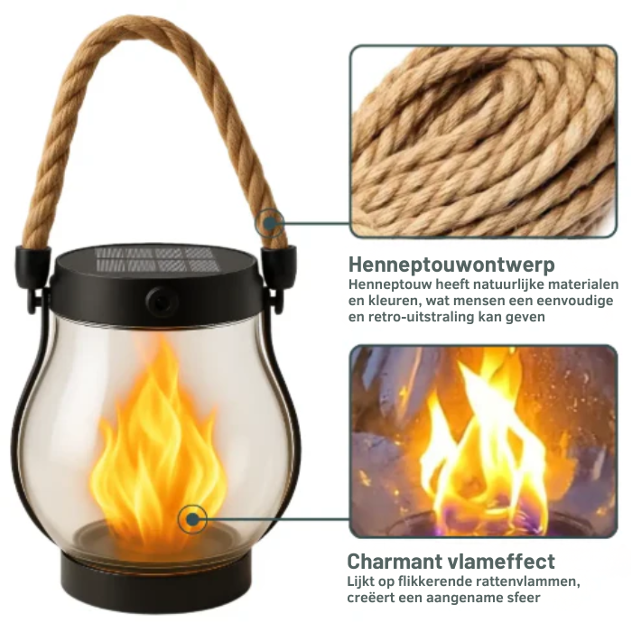 Solar Lantern Glass 25.5 cm Black Outdoor Flame Effect Garden Patio Hanging Light Waterproof USB Rechargeable | Thomler