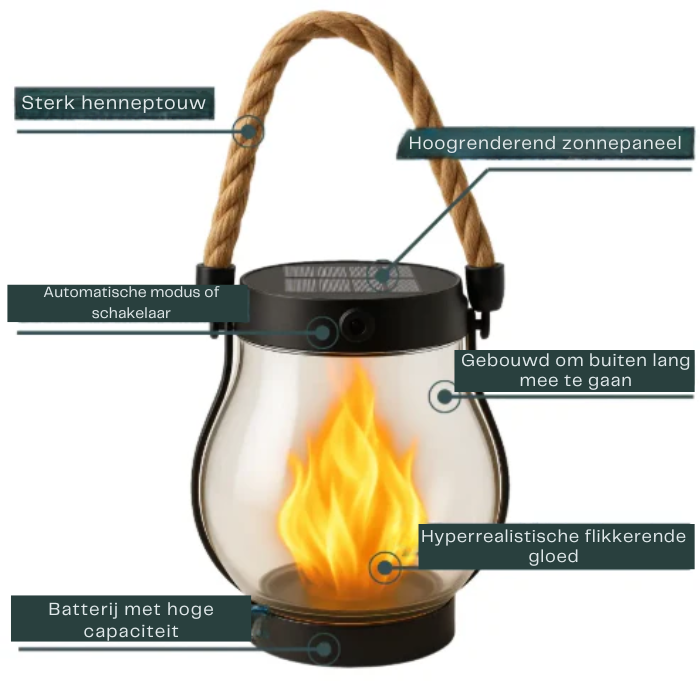 Solar Lantern Glass 25.5 cm Black Outdoor Flame Effect Garden Patio Hanging Light Waterproof USB Rechargeable | Thomler