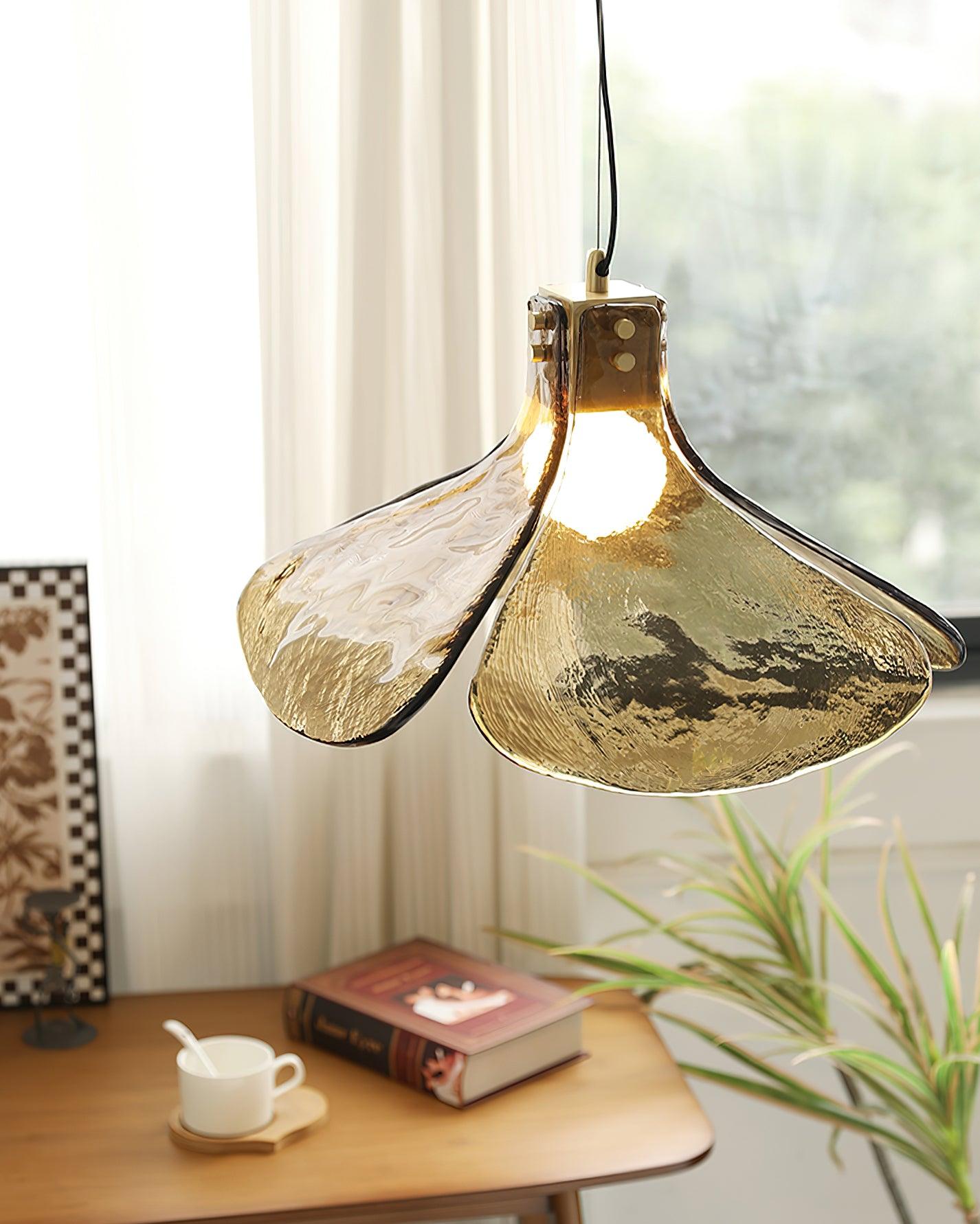 Glass Leaf Ceiling Fixture E27 Bronze Frame Adjustable Drop Cord Ambient Overhead Lighting for Dining Tables Kitchen Counter Modern Home | Thomler