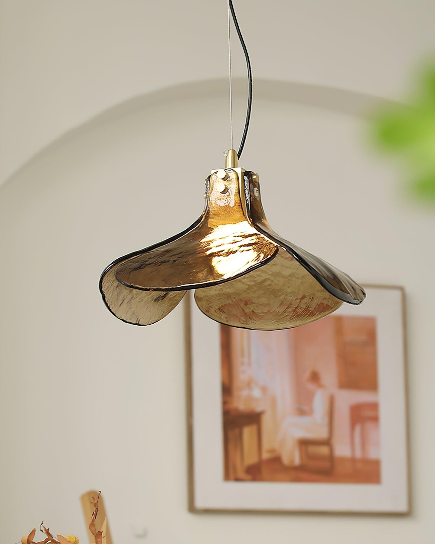 Glass Leaf Ceiling Fixture E27 Bronze Frame Adjustable Drop Cord Ambient Overhead Lighting for Dining Tables Kitchen Counter Modern Home | Thomler