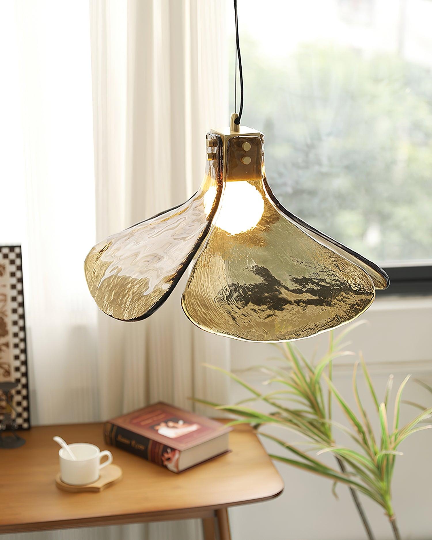 Glass Leaf Ceiling Fixture E27 Bronze Frame Adjustable Drop Cord Ambient Overhead Lighting for Dining Tables Kitchen Counter Modern Home | Thomler