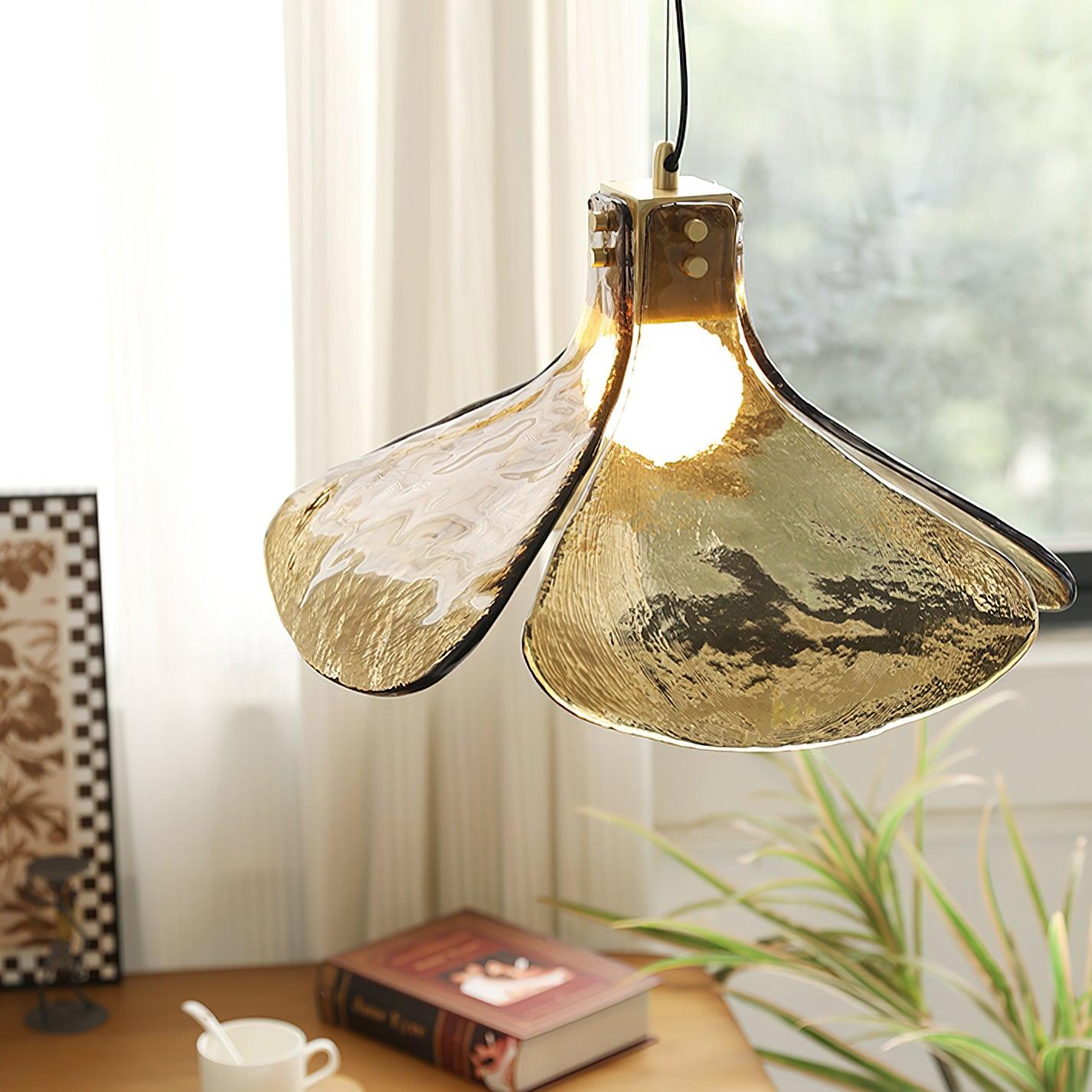 Glass Leaf Ceiling Fixture E27 Bronze Frame Adjustable Drop Cord Ambient Overhead Lighting for Dining Tables Kitchen Counter Modern Home | Thomler