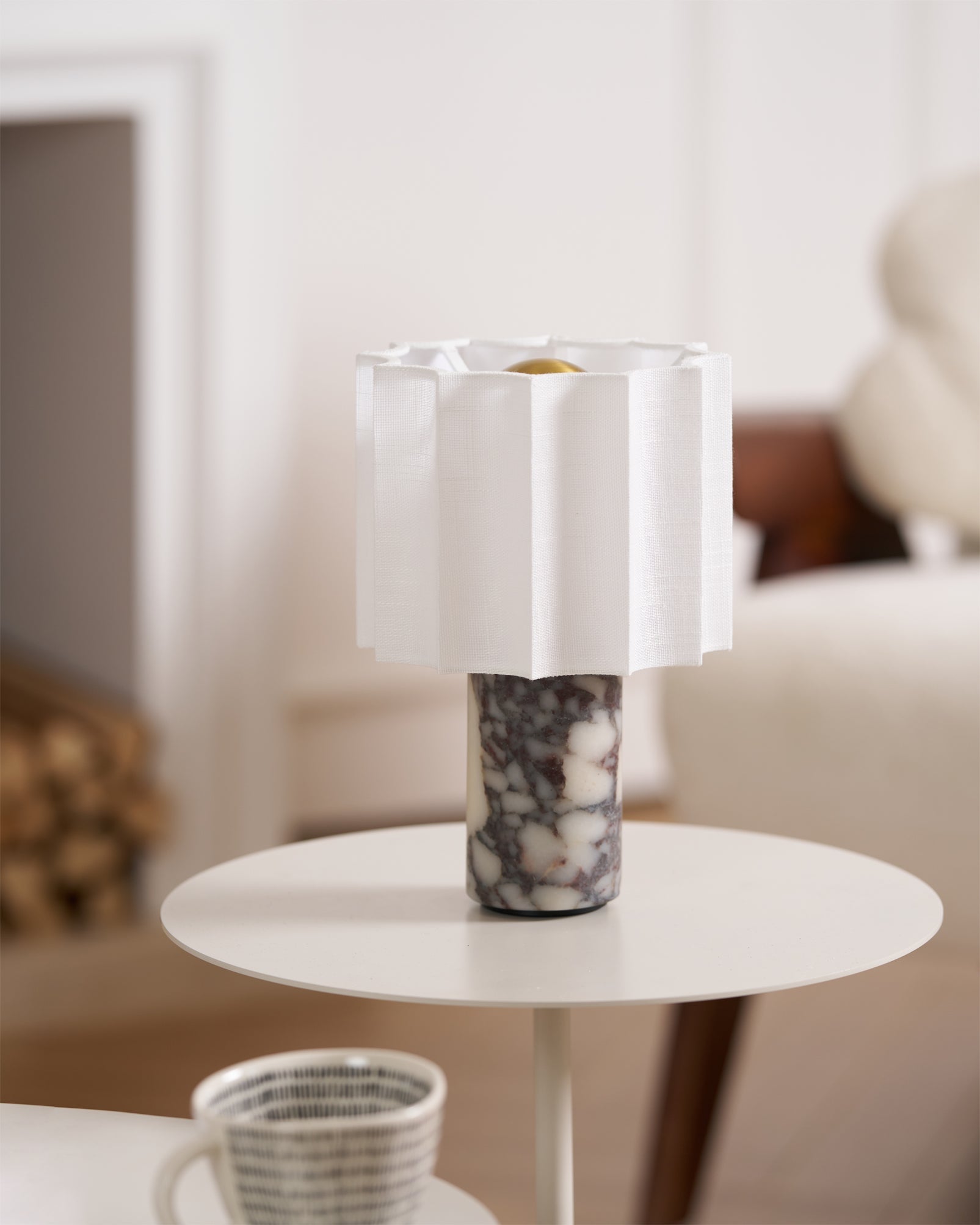 Table Lamp Marble 10.8 in Battery Powered White Beige Living Room Study Bedroom Accent Lighting | Thomler
