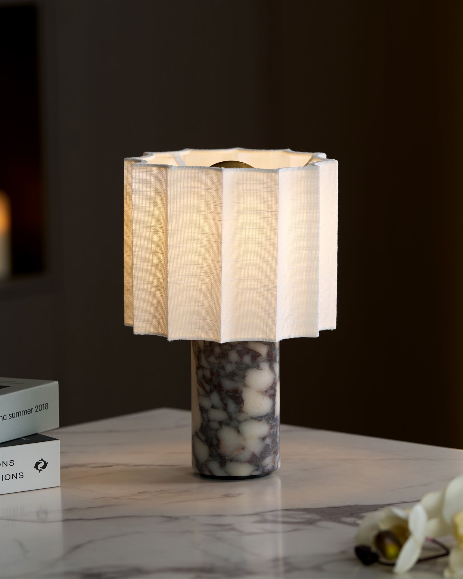 Table Lamp Marble 10.8 in Battery Powered White Beige Living Room Study Bedroom Accent Lighting | Thomler