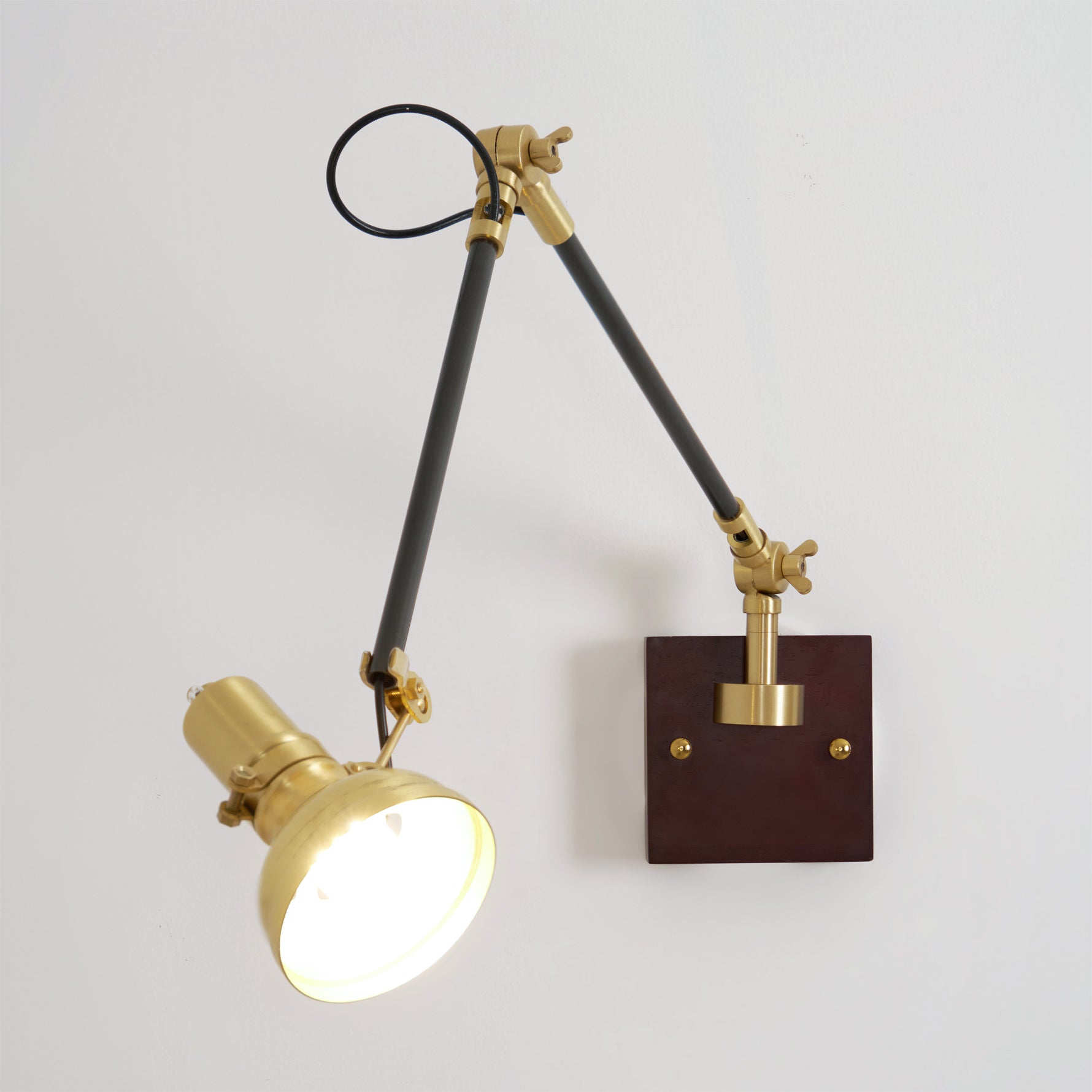 Wall Lamp Wood Brass 27.2 in Adjustable Indoor Reading Light Bedroom Office Swing Arm Fixture | Thomler