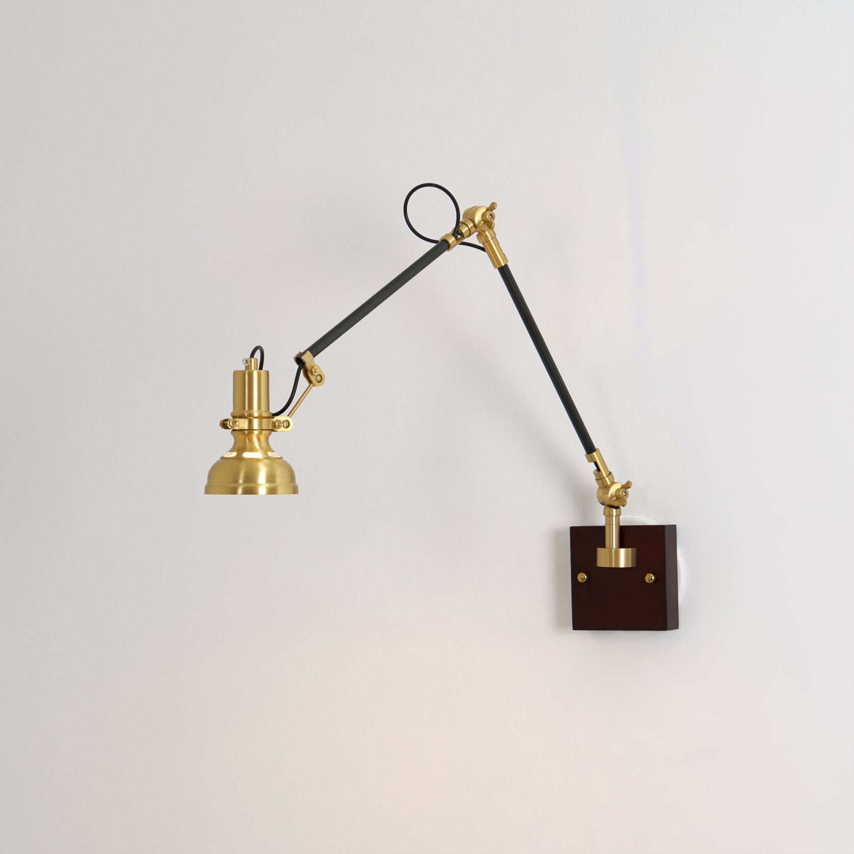 Wall Lamp Wood Brass 27.2 in Adjustable Indoor Reading Light Bedroom Office Swing Arm Fixture | Thomler
