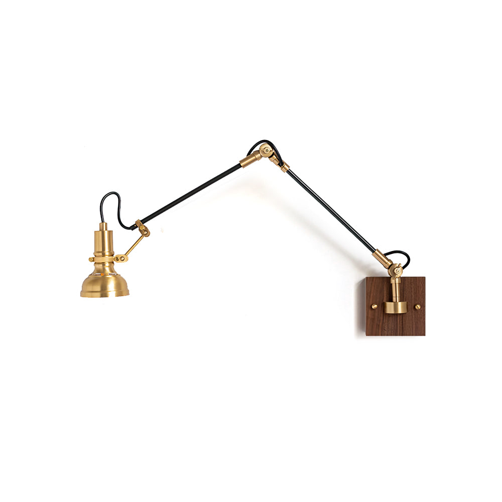 Wall Lamp Wood Brass 27.2 in Adjustable Indoor Reading Light Bedroom Office Swing Arm Fixture | Thomler