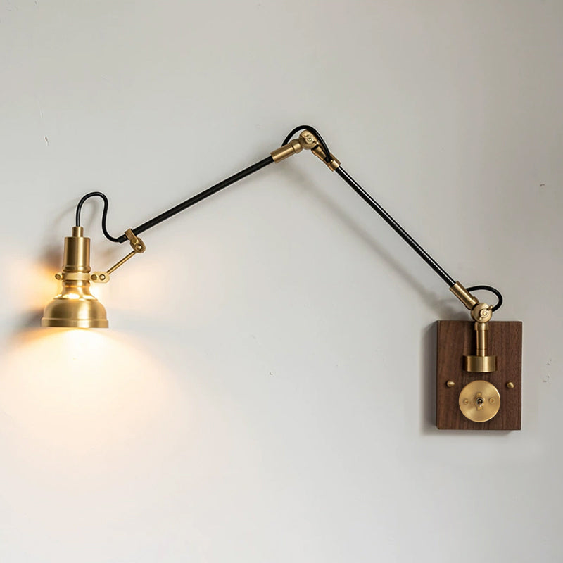 Wall Lamp Wood Brass 27.2 in Adjustable Indoor Reading Light Bedroom Office Swing Arm Fixture | Thomler