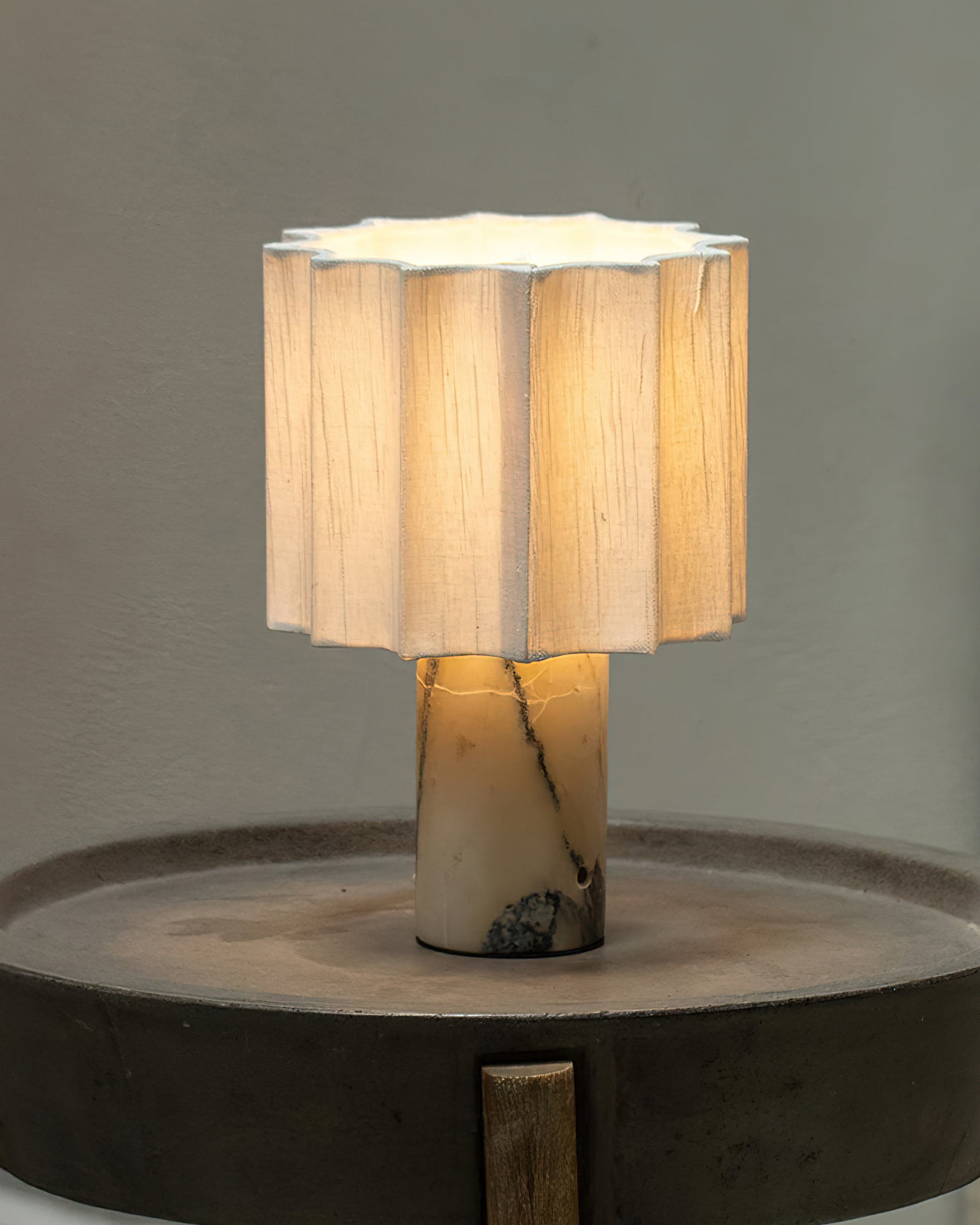 Table Lamp Marble 10.8 in Battery Powered White Beige Living Room Study Bedroom Accent Lighting | Thomler