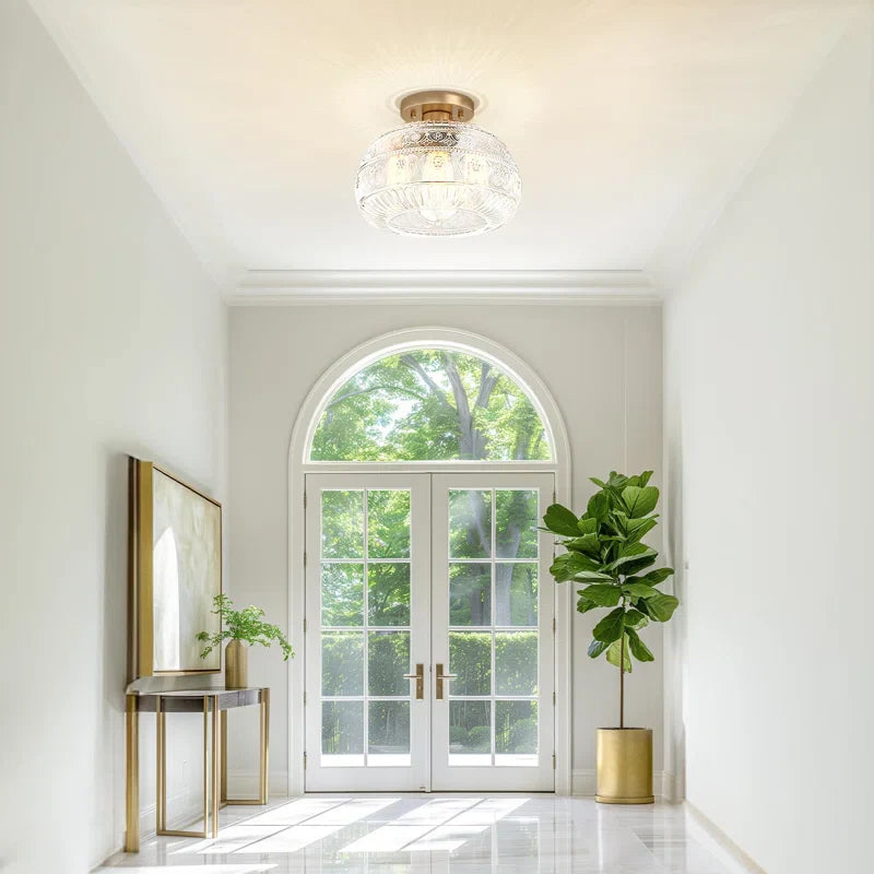 Ceiling Light Glass 9 in Semi Flush Mount Amber Clear Green Living Room Bedroom Hallway Lighting Fixture | Thomler