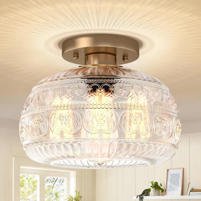 Ceiling Light Glass 9 in Semi Flush Mount Amber Clear Green Living Room Bedroom Hallway Lighting Fixture | Thomler