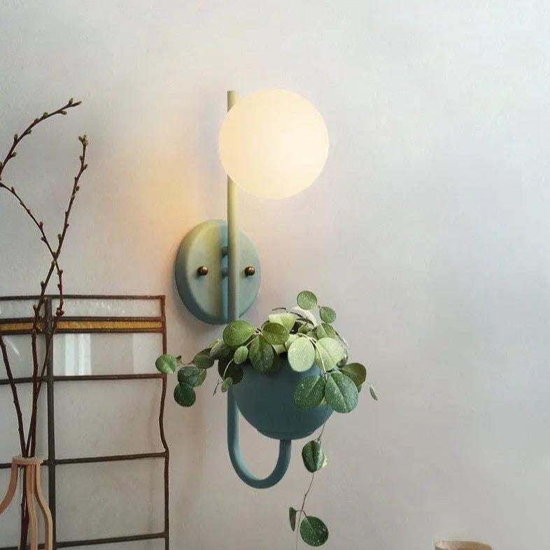 Wall Sconce with Built-In Planter Pot and LED Light for Bedroom, Living Room, or Hallway Decor | Modern Minimalist Design for Indoor Greener | Thomler