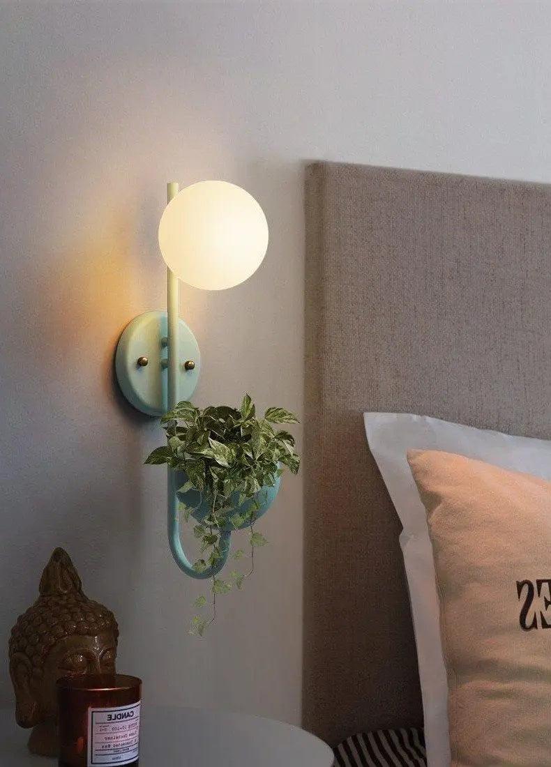 Wall Sconce with Built-In Planter Pot and LED Light for Bedroom, Living Room, or Hallway Decor | Modern Minimalist Design for Indoor Greener | Thomler