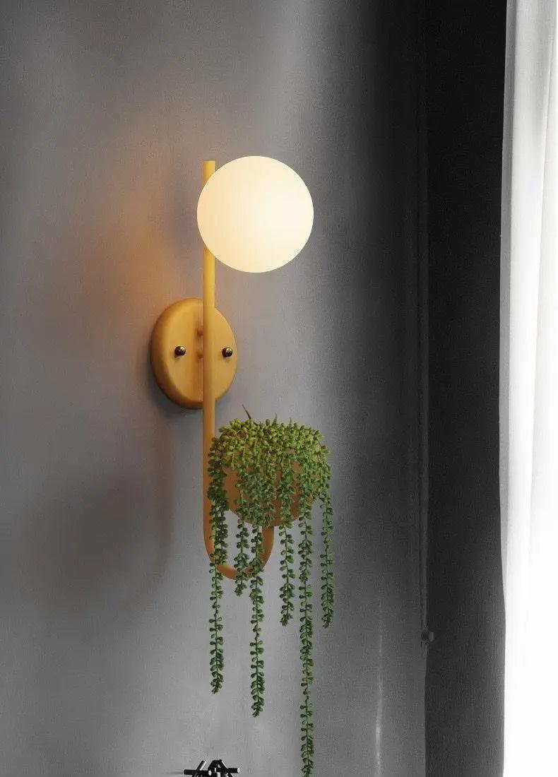 Wall Sconce with Built-In Planter Pot and LED Light for Bedroom, Living Room, or Hallway Decor | Modern Minimalist Design for Indoor Greener | Thomler