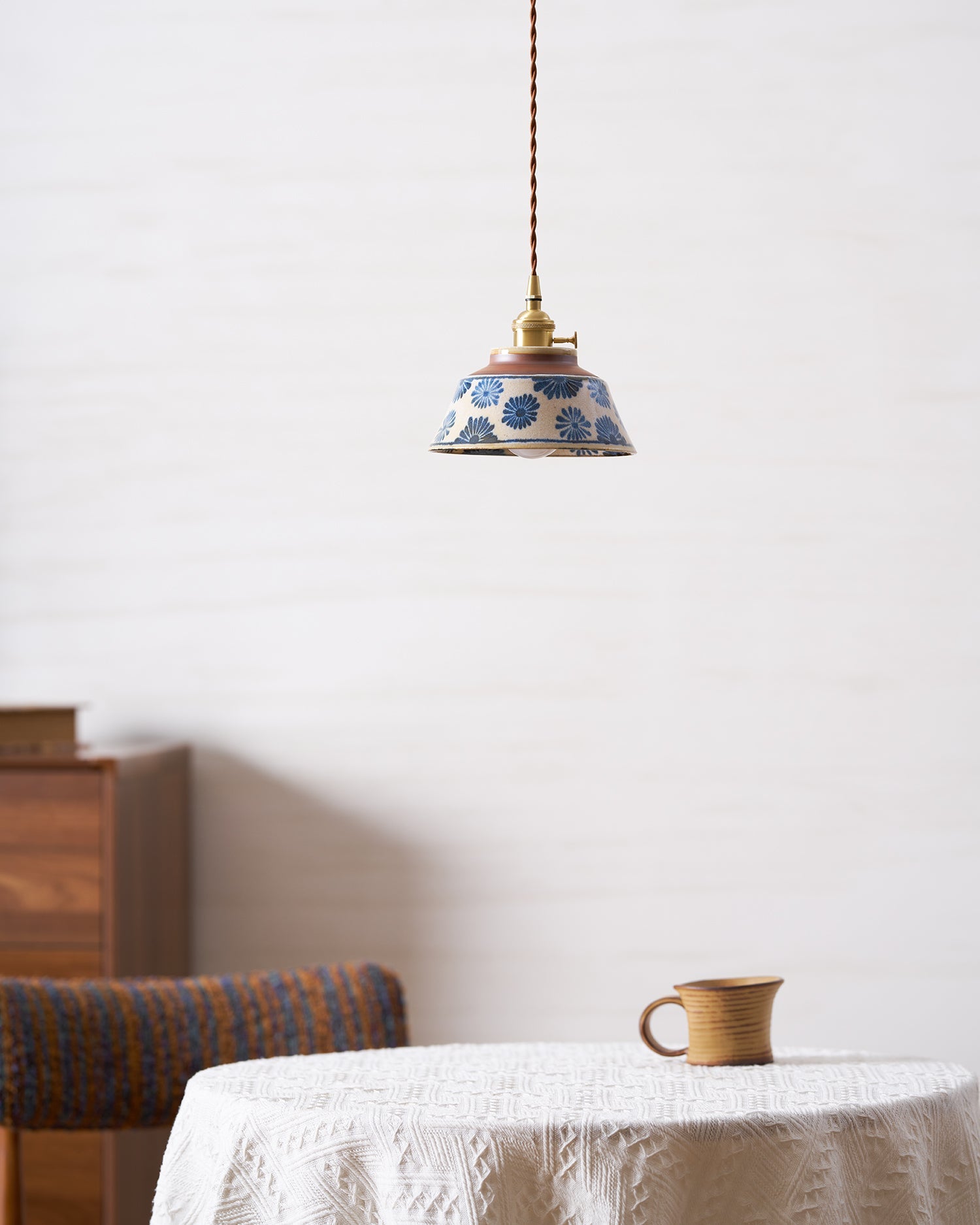 Pendant Lamp Ceramic 7 in Blue Dining Room Kitchen Island Hanging Light Fixture Soft Glow Decorative Lighting | Thomler