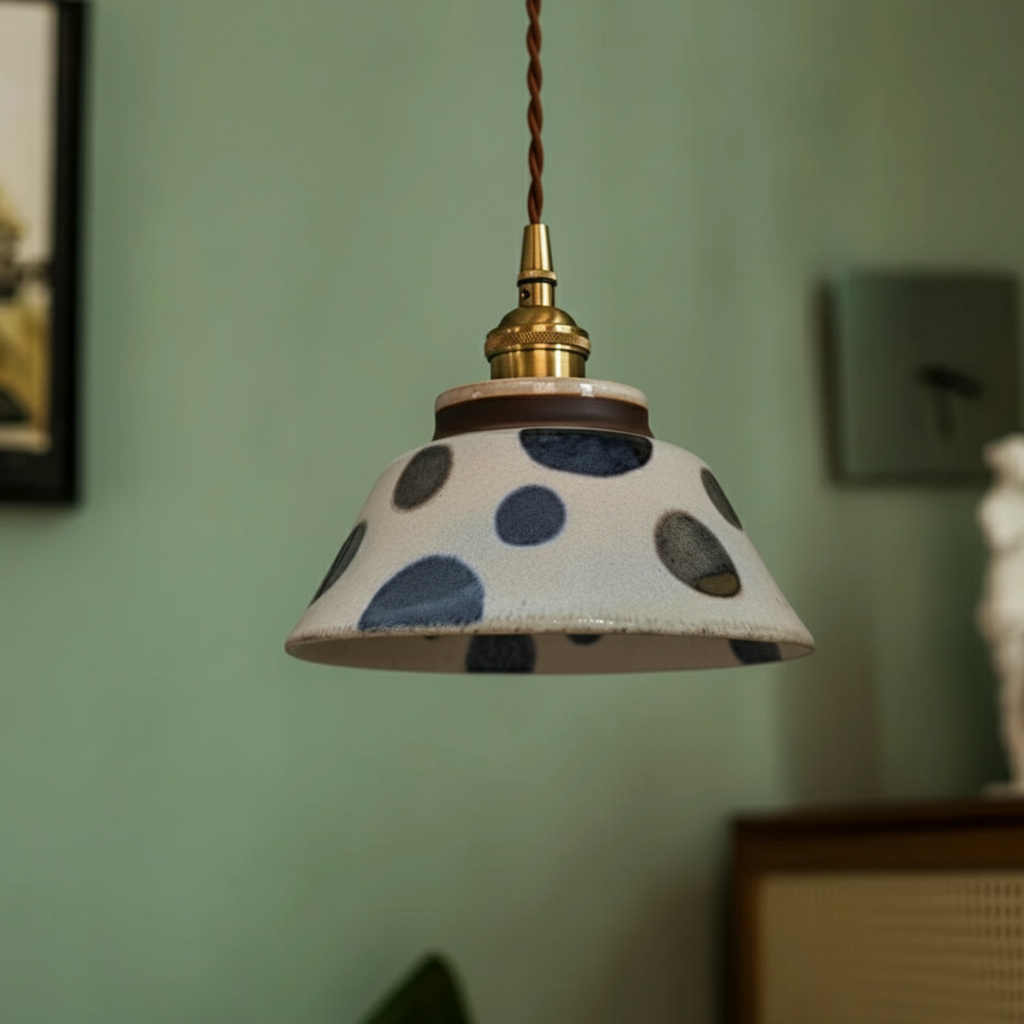 Pendant Lamp Ceramic 7 in Blue Dining Room Kitchen Island Hanging Light Fixture Soft Glow Decorative Lighting | Thomler