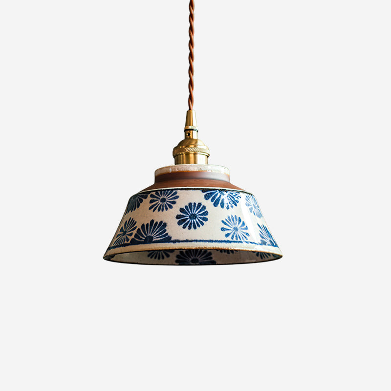 Pendant Lamp Ceramic 7 in Blue Dining Room Kitchen Island Hanging Light Fixture Soft Glow Decorative Lighting | Thomler