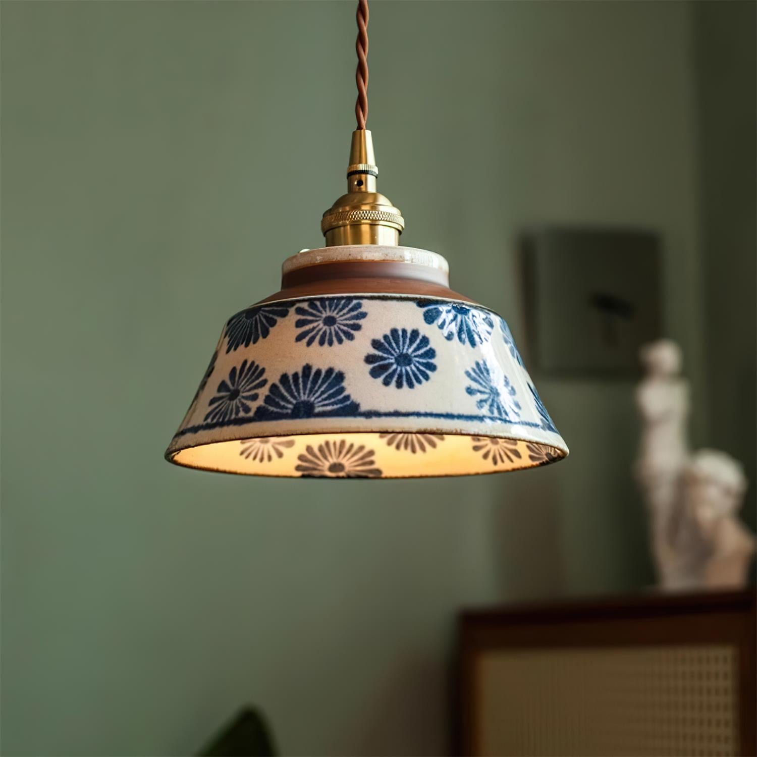 Pendant Lamp Ceramic 7 in Blue Dining Room Kitchen Island Hanging Light Fixture Soft Glow Decorative Lighting | Thomler
