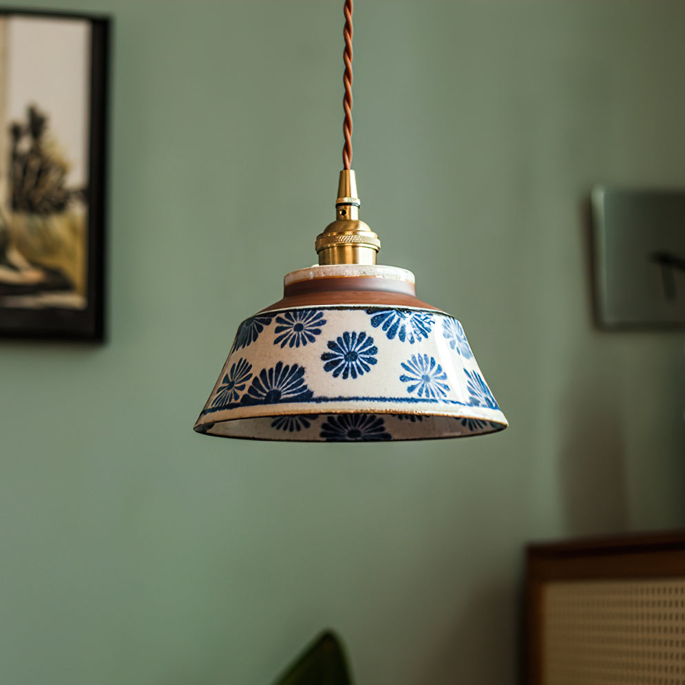Pendant Lamp Ceramic 7 in Blue Dining Room Kitchen Island Hanging Light Fixture Soft Glow Decorative Lighting | Thomler