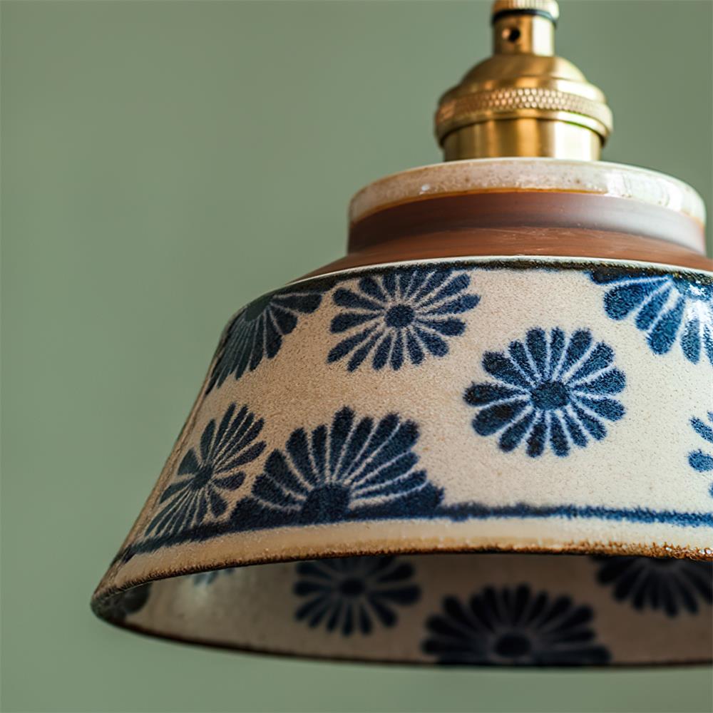 Pendant Lamp Ceramic 7 in Blue Dining Room Kitchen Island Hanging Light Fixture Soft Glow Decorative Lighting | Thomler
