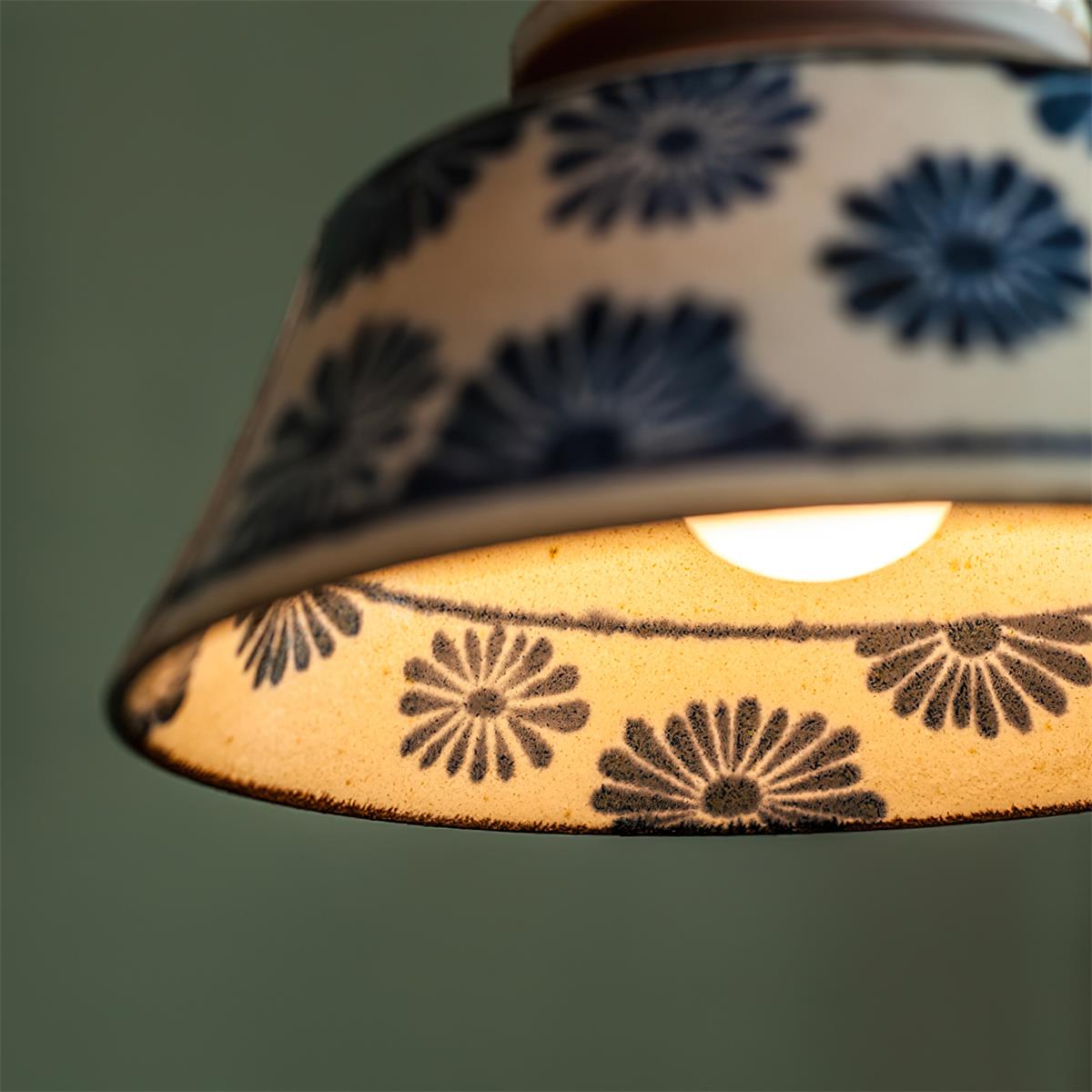 Pendant Lamp Ceramic 7 in Blue Dining Room Kitchen Island Hanging Light Fixture Soft Glow Decorative Lighting | Thomler