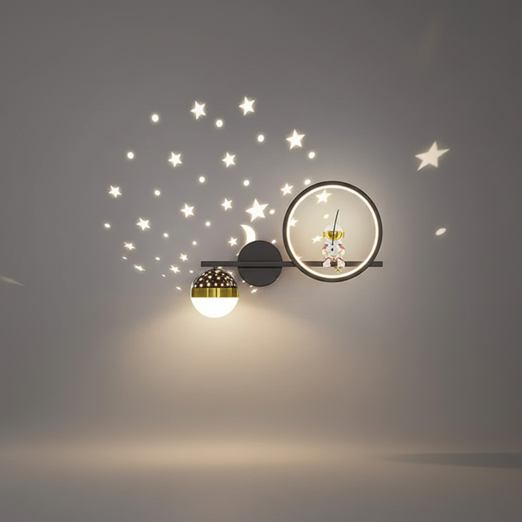 Wall Lamp Metal LED Warm White Gold Astronaut Nursery Bedroom Space Theme Lighting | Thomler
