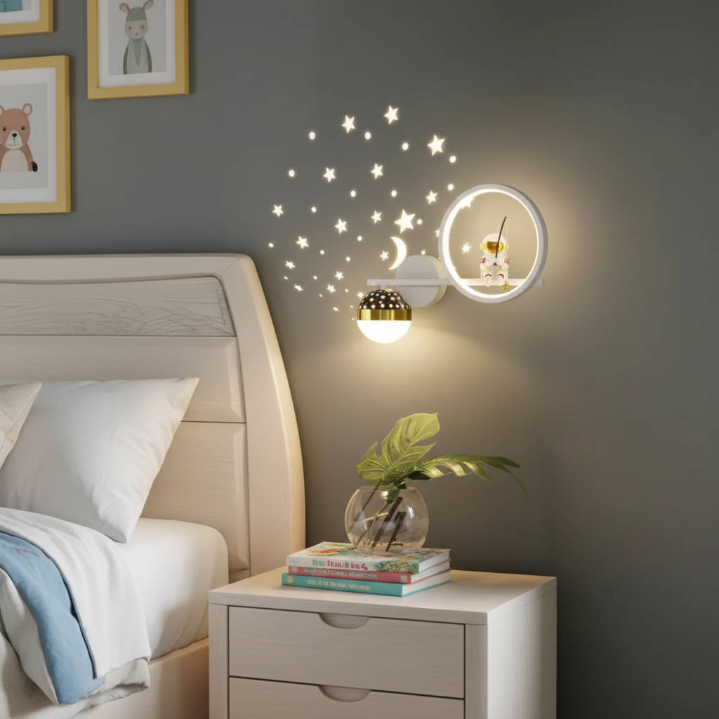 Wall Lamp Metal LED Warm White Gold Astronaut Nursery Bedroom Space Theme Lighting | Thomler
