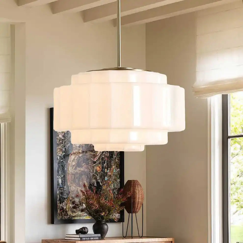 Pendant Light Opal Glass 16 in Antique Brass Dining Room Living Room Hanging Ceiling Lamp | Thomler