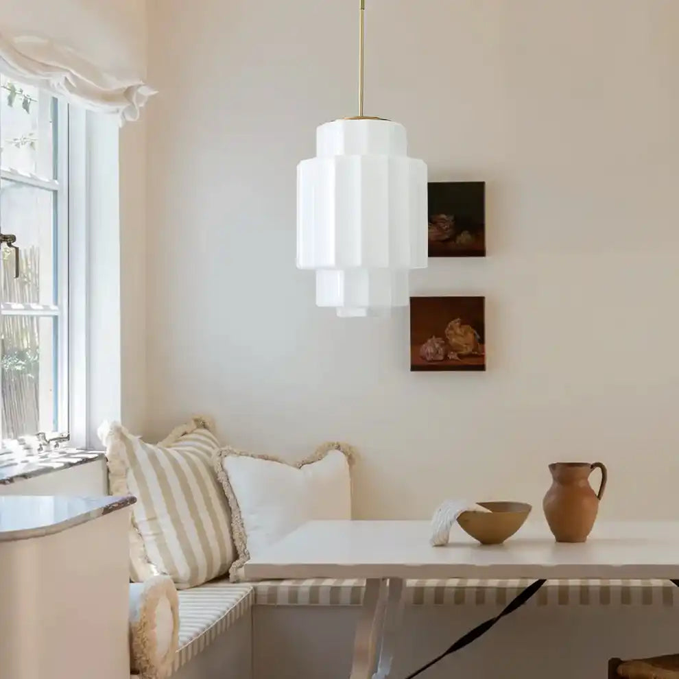 Pendant Light Opal Glass 16 in Antique Brass Dining Room Living Room Hanging Ceiling Lamp | Thomler