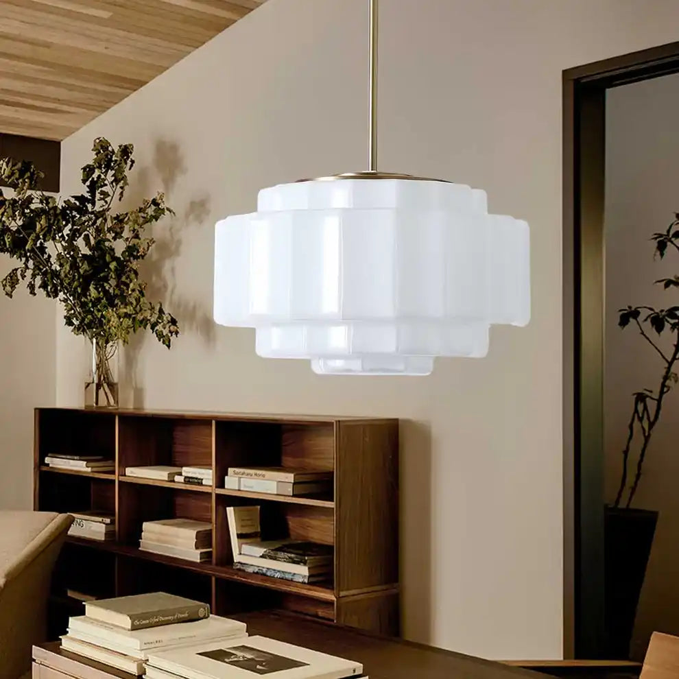 Pendant Light Opal Glass 16 in Antique Brass Dining Room Living Room Hanging Ceiling Lamp | Thomler