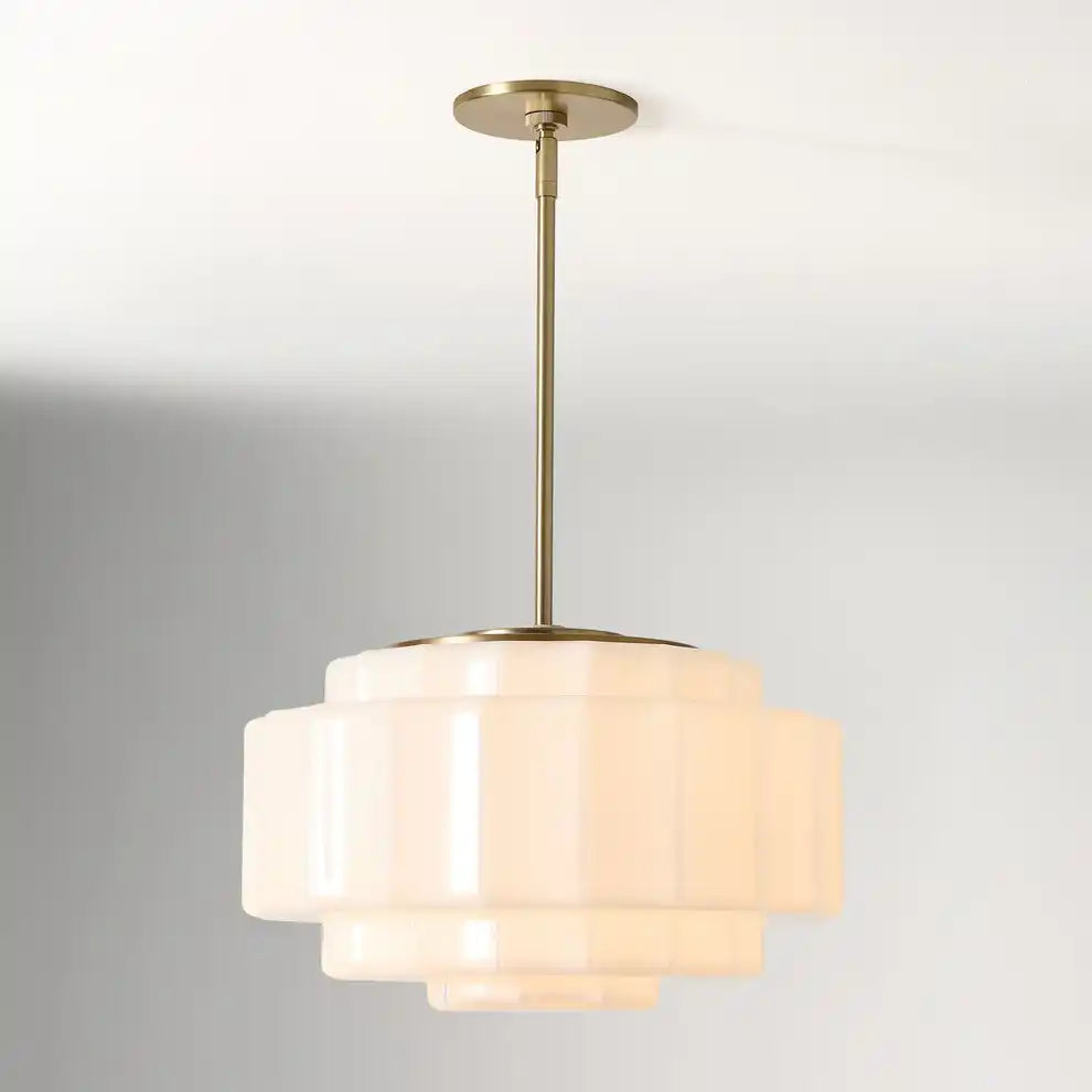 Pendant Light Opal Glass 16 in Antique Brass Dining Room Living Room Hanging Ceiling Lamp | Thomler