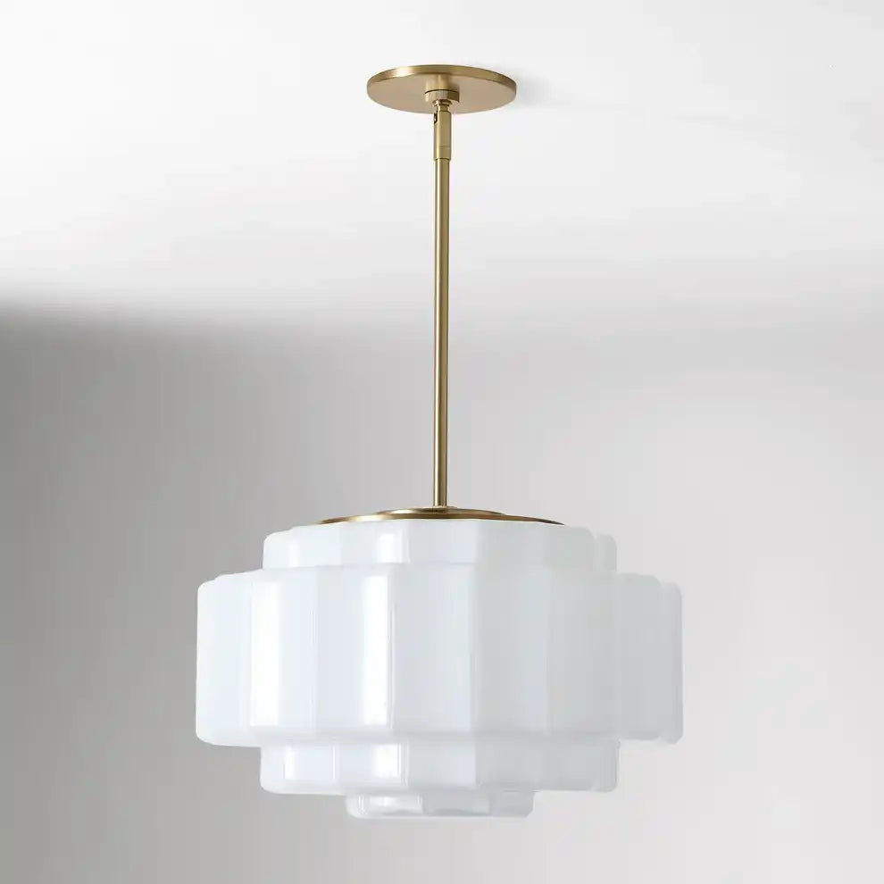 Pendant Light Opal Glass 16 in Antique Brass Dining Room Living Room Hanging Ceiling Lamp | Thomler