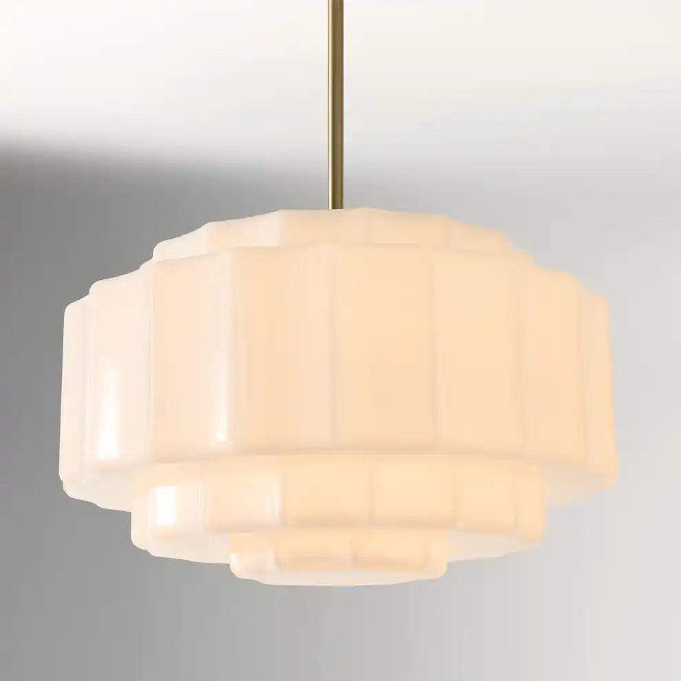 Pendant Light Opal Glass 16 in Antique Brass Dining Room Living Room Hanging Ceiling Lamp | Thomler