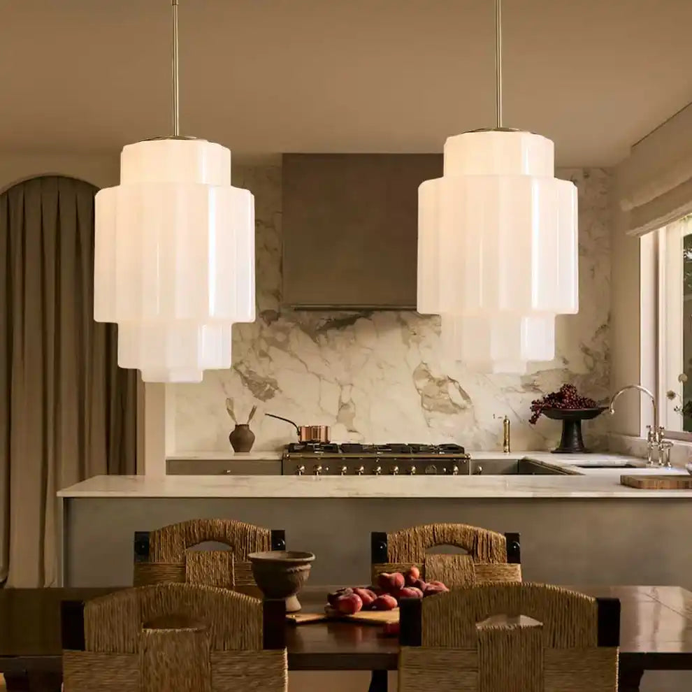 Pendant Light Opal Glass 16 in Antique Brass Dining Room Living Room Hanging Ceiling Lamp | Thomler