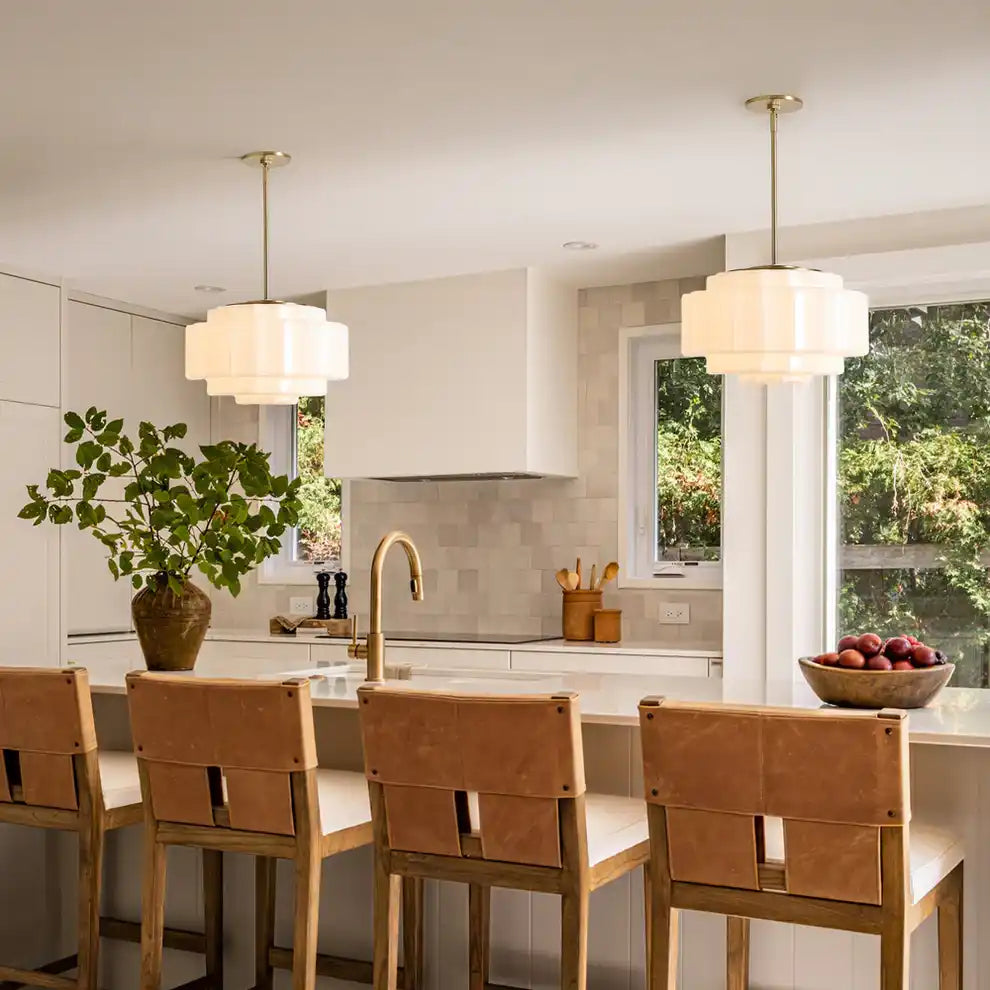 Pendant Light Opal Glass 16 in Antique Brass Dining Room Living Room Hanging Ceiling Lamp | Thomler