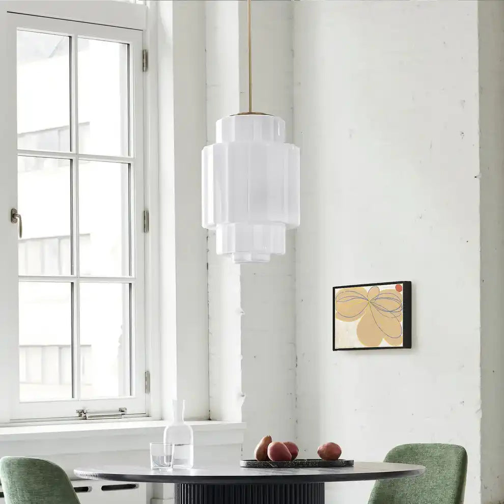 Pendant Light Opal Glass 16 in Antique Brass Dining Room Living Room Hanging Ceiling Lamp | Thomler