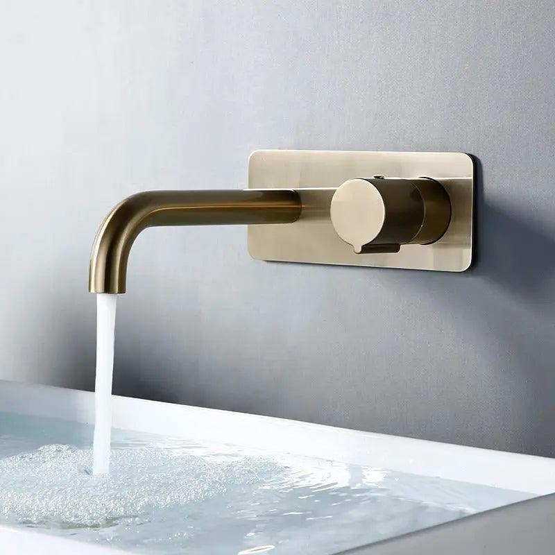 Wall-Mount Bathroom Faucet Single-Handle Gold Brass Finish Space-Saving Basin Tap for Vanity Remodel Powder Room Modern American Home | Thomler