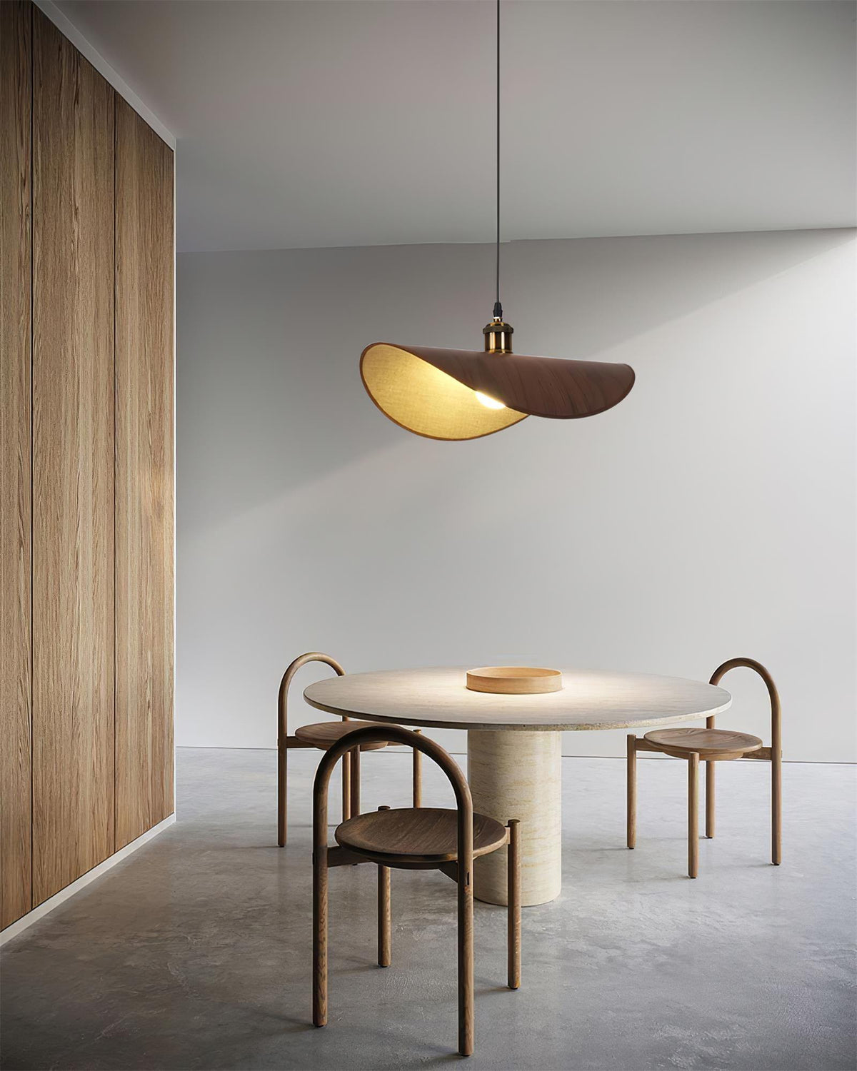 Natural Linen Ceiling Light with Wooden Accent – Contemporary Drum Pendant for Dining Room & Kitchen Island | Thomler