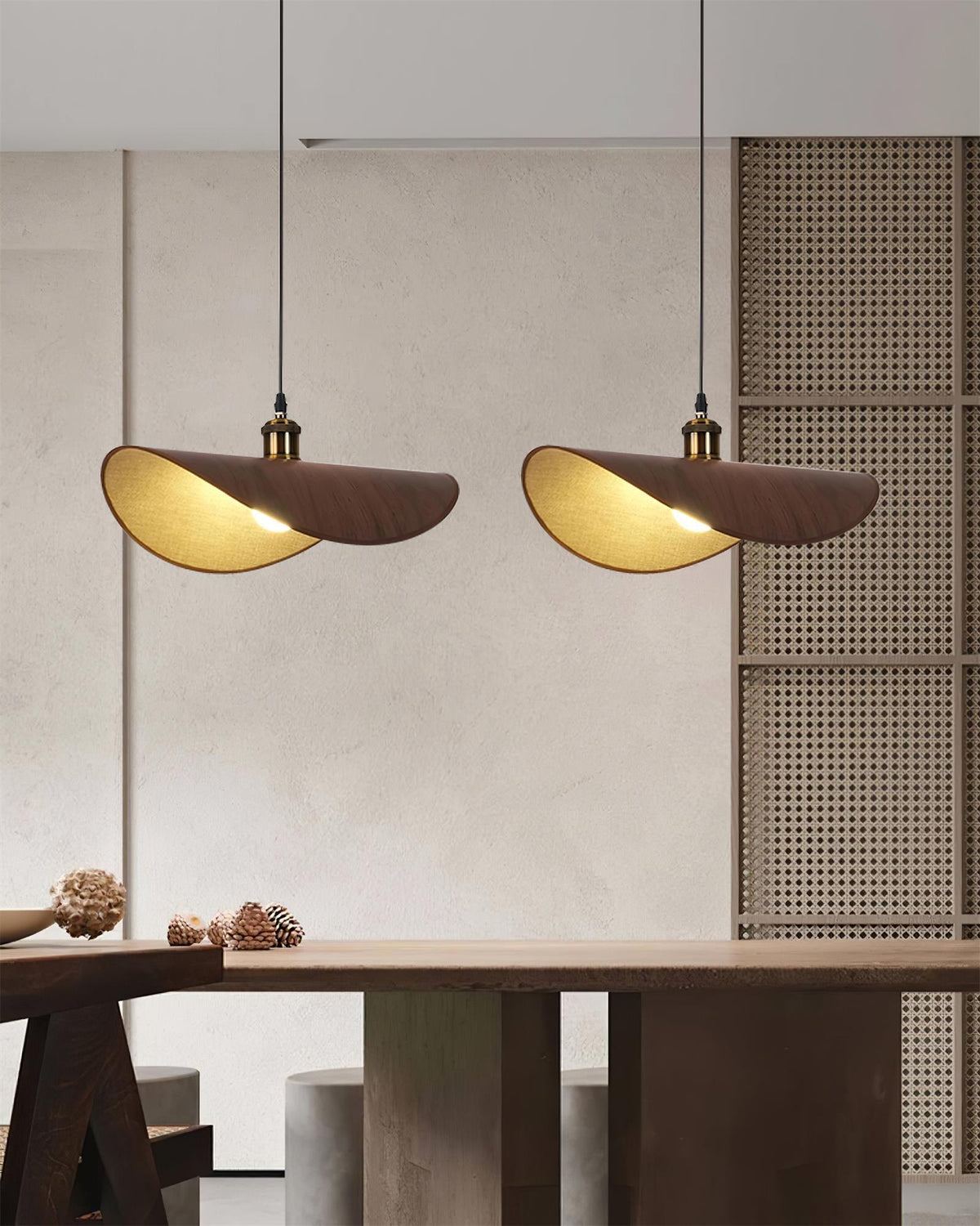 Natural Linen Ceiling Light with Wooden Accent – Contemporary Drum Pendant for Dining Room & Kitchen Island | Thomler