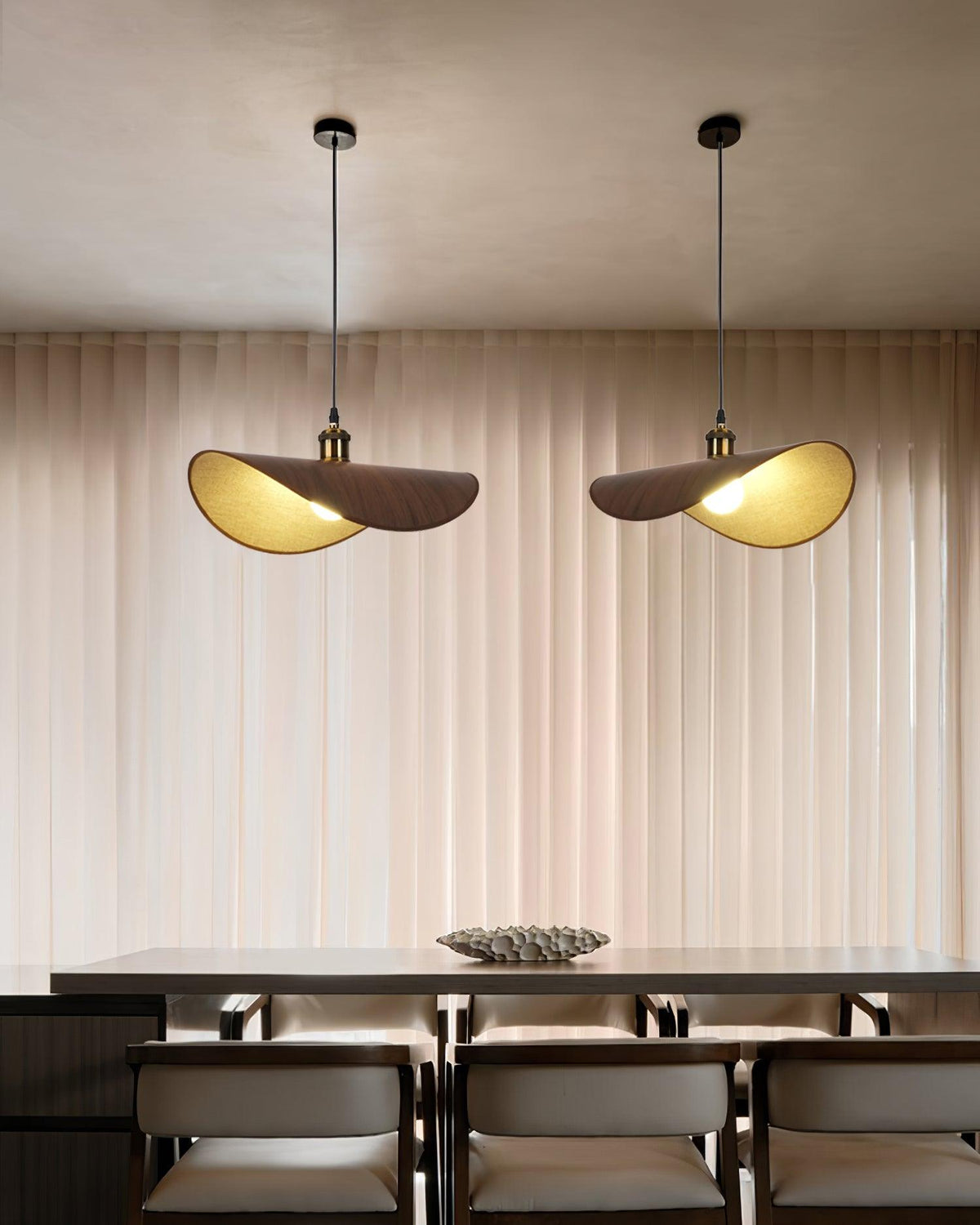 Natural Linen Ceiling Light with Wooden Accent – Contemporary Drum Pendant for Dining Room & Kitchen Island | Thomler
